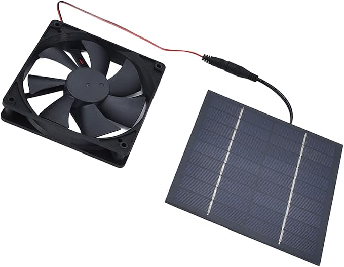 Hyuduo 10W Solar Panel, 10W Dual Fans Net Outdoor Indoor Solar Panel with Powered Exhaust Fan Kit Ventilation, for Chicken Coops Supplies Greenhouses