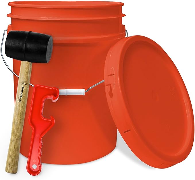 ePackageSupply 5 Gallon Plastic Bucket with Airtight Lid | Made in USA | Food Grade Bucket | BPA-Free | Heavy Duty 90 Mil All Purpose Pail | One 12" Rubber Mallet & One Lid Opener Included | 1 Pack
