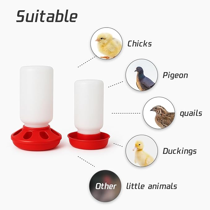 Baby Chick Feeder and Waterer Set, 1 Quart Poultry Starter Kit, No-Waste 8-Hole Feeder & Anti-Drowning Waterer, Gravity Fed Dispenser for Brooder, Chicks, Ducklings, Quail