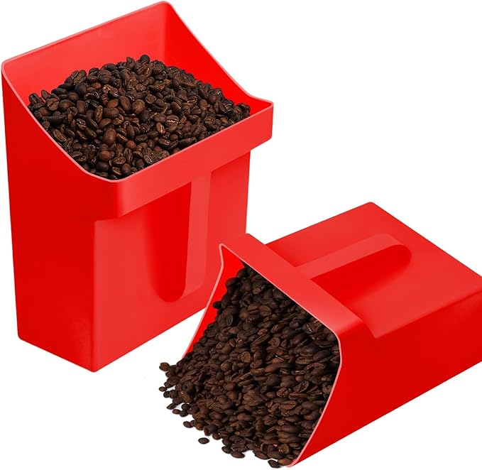 2 Pcs Large Feed Scoop 128 oz Plastic Utility Grain Scoop Ice Seed Enclosed Bucket Shovel with Side Handle for Horse Bird Chicken Livestock Animal Dry Food Restaurant Kitchen(Red)