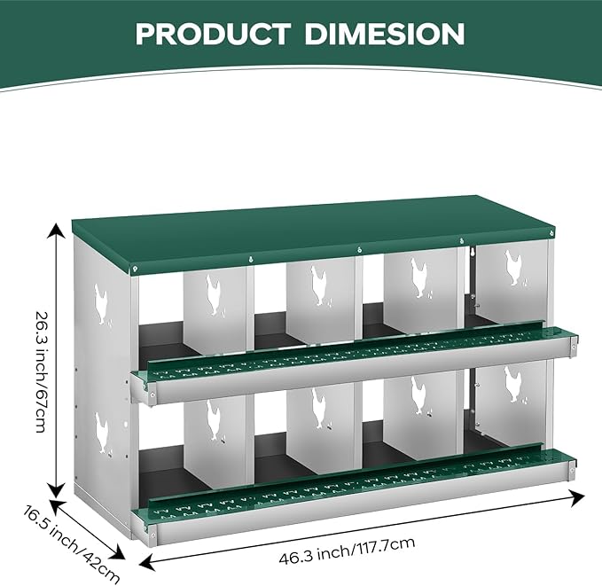 Egg Protection & Easy Clean - Metal Chicken Nesting Box for Small Animals - 8 Compartments, Wall Mount, No Legs, Ideal for Chicken Coop - Green, 8 Compartments, No Legs