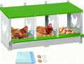 3 Compartment Chicken Nesting Box, Wall Mount/Free Standing Poultry Nest for Chickens, Hens, Ducks, Metal Chicken Laying Boxes with Perch, Secure Lid, Vented Holes for Easy Egg Collection, Green