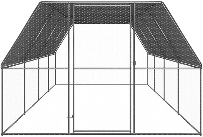 Galvanized Steel Chicken Cage 9.8x26.2x6.6ft Outdoor Coop Large Walk-in Run Silver for Backyard Poultry Hen House Secure Lock Weatherproof