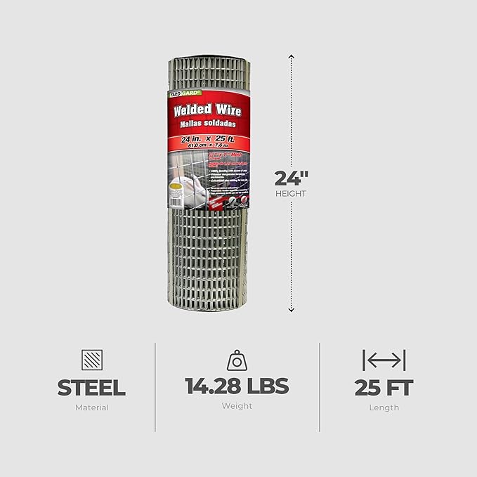YardGard Welded Wire 1X2 Inch Mesh 24 Inch X 25 Foot 14 Gauge Galvanized Steel Wire Fence Ideal for Animal Enclosures, Cage Wire, Property Protection, Garden Fence, Rabbit Fence, and Utility Fence
