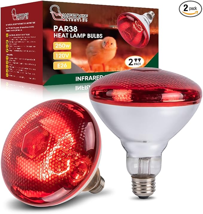 250W Chicken Heat Lamp Bulbs, PAR38 Heat Lamp for Chicks, Infrared Reflector Heat Bulb for Brooder Heater, Incandescent Heat Lamp for Pet, Bathroom, Food (2 Pack)