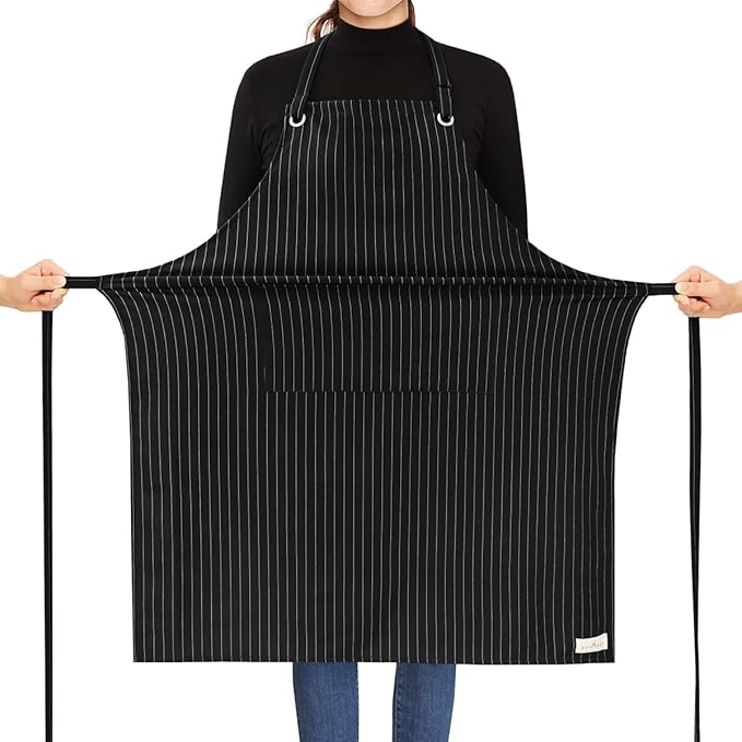 ROTANET Stripe Stretch Apron for Men Women Chef Big and Tall Large Striped Aprons with Pockets for Kitchen Cooking Waterproof