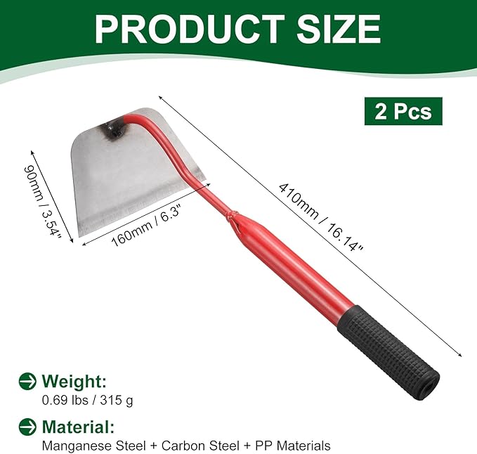 HARFINGTON 2pcs Garden Hoe 16.14" x 6.3" Steel Hoe Garden Tool Anti-Rust with Non-Slip Handle Edger Weeder Shovel for Backyard Loosening Farm Planting Weeding, Red