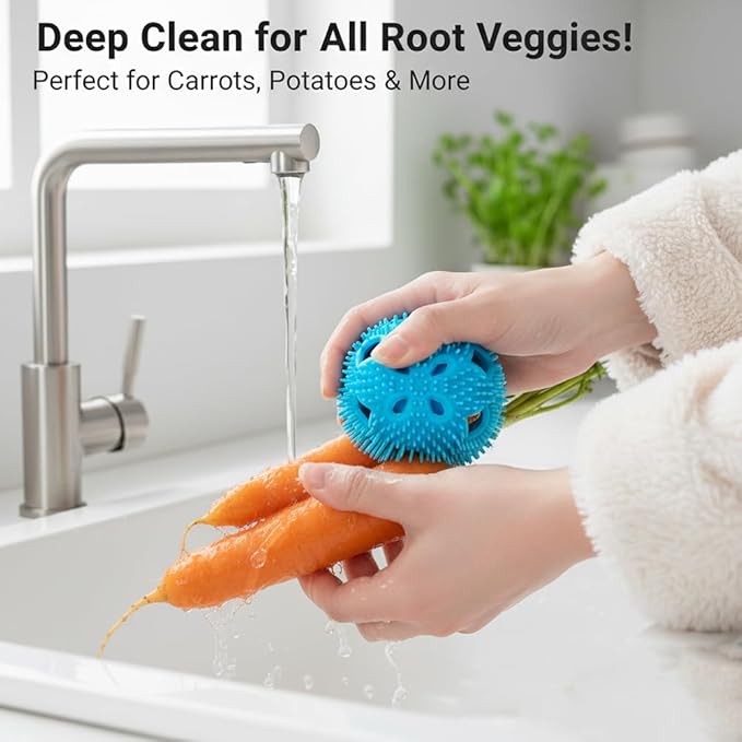 2 PCS Cleaner Brush for Fresh Eggs – Silicone Egg Washer Scrubber,Reusable Multipurpose Egg Washing Tool for Fruits & Vegetables,Suction Cup Base,Organic Egg Cleaner & Produce Brush(Beige+ Blue)