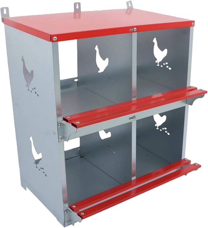 Chicken Nesting Boxes 4 Compartment Metal Poultry Nest Box for Hens Wall Mount