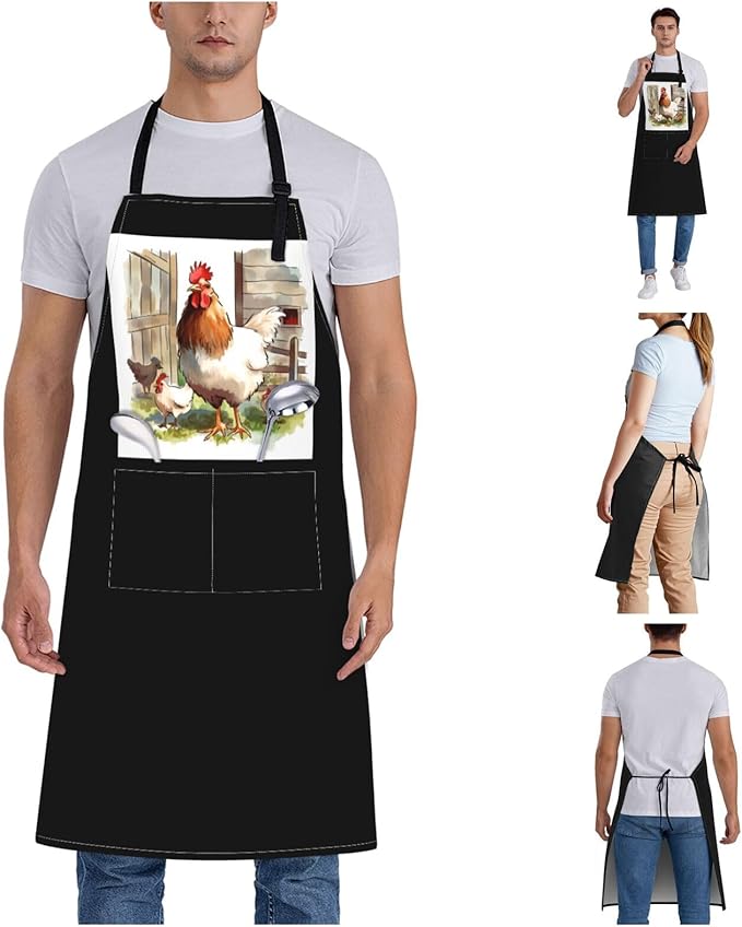 Farm Animals Aprons for Women with 2 Pockets, Kitchen Cooking Apron for Men, Water and Oil Resistant, Adjustable Bib Apron Extra Long Work Aprons for Dishwashing, Dog Grooming