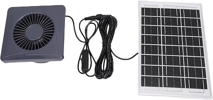 Solar Powered 4 Inch Exhaust Fan with 6W Monocrystalline Silicon Solar Panel for Chicken Coop Greenhouse Shed Pet House, Easy Installation