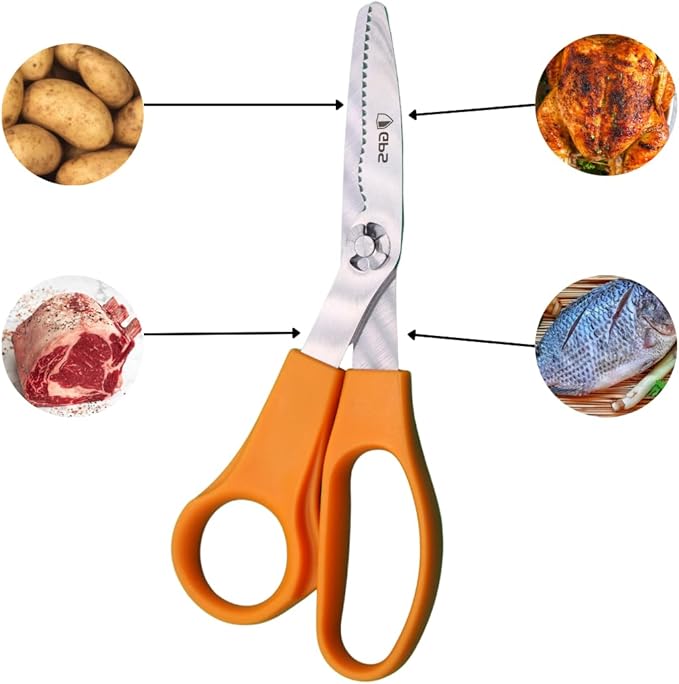 GPS 7"" Take Apart Kitchen Safety Shears, Orange Handle, Food Grade, Stainless Steel, Used For Chicken/Poultry/Fish/Meat/Vegetables and More