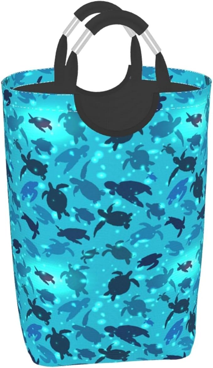 Sea Turtle Laundry Basket Ocean Beach Animals Foldable Laundry Hamper Blue Collapsible Laundry Baskets with Handles Clothes Hamper Laundry Tote Bag for Dorm Family Storage Bin 50L