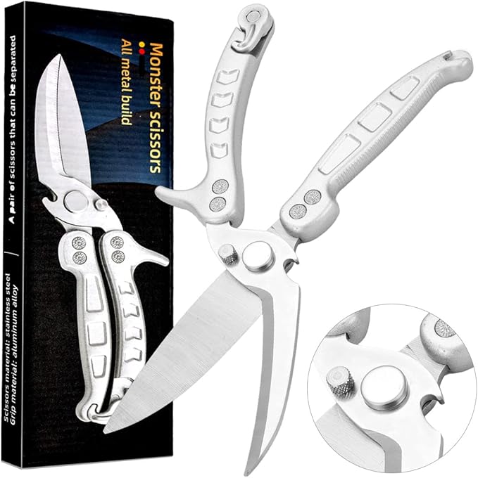 Jasni Heavy Duty Kitchen Shears, Spring Loaded Poultry Shears Stainless Steel Chef Scissors for Bone, Chicken, Poultry, Fish, Food, Meat,Spring-loaded Full Steel Handle