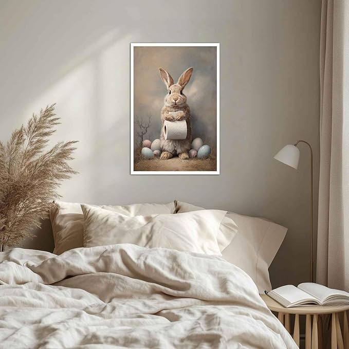 MNFGMH Easter Canvas Wall Art Bunny Bathroom Picture Wall Decoration Modern Spring Rabbit Poster Home Painting Gift Canvas Roll 20x30 inch