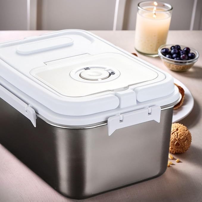 Saim Rice Containers - Stainless Steel Flour Storage Container with Silicone Airtight Lid and Scoop, Measuring Cup/Portable Rice Dispenser for Dry Beans, Oatmeal and Grains (15 Lbs)