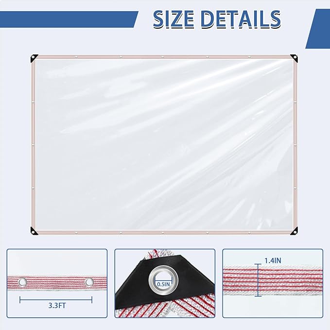 Clear Tarp Waterproof with Grommets 5x7ft,Transparent Tarpaulin Large (Small),Heavy Duty PVC Vinyl Tarps Cover for Outdoor/Camping/Plant/Garden/Chicken Coop