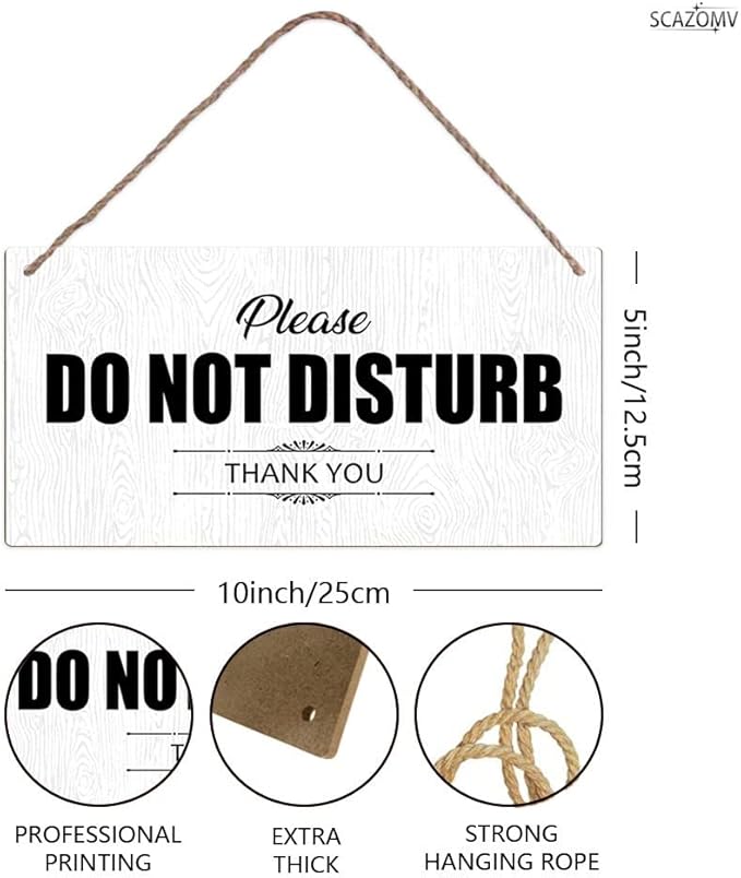 SCAZOMV Please Do Not Disturb Thank You Wood Sign Decor Funny Rustic Wood Front Door Sign Vintage Wall Hanging Plaque Porch Yard Studio Office Home Farmhouse Decor 10''x 5''