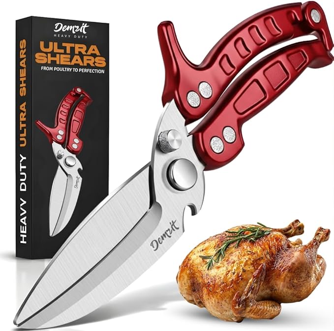 Heavy Duty Poultry Shears - A Must Have chicken processing equipment, Kitchen Scissors for Meat, Chicken, Turkey, and Vegetables - Non-Slip Handle, Safety Lock, Dishwasher Safe