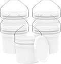 3.5-Gallon White Bucket Pail Container with Lid | Food Grade | Heavy-Duty Extra Durable | Metal Handles with Plastic Grip for Easy Carrying | Multi-Use | Easy Stack and Store | BPA Free - 5 Pack