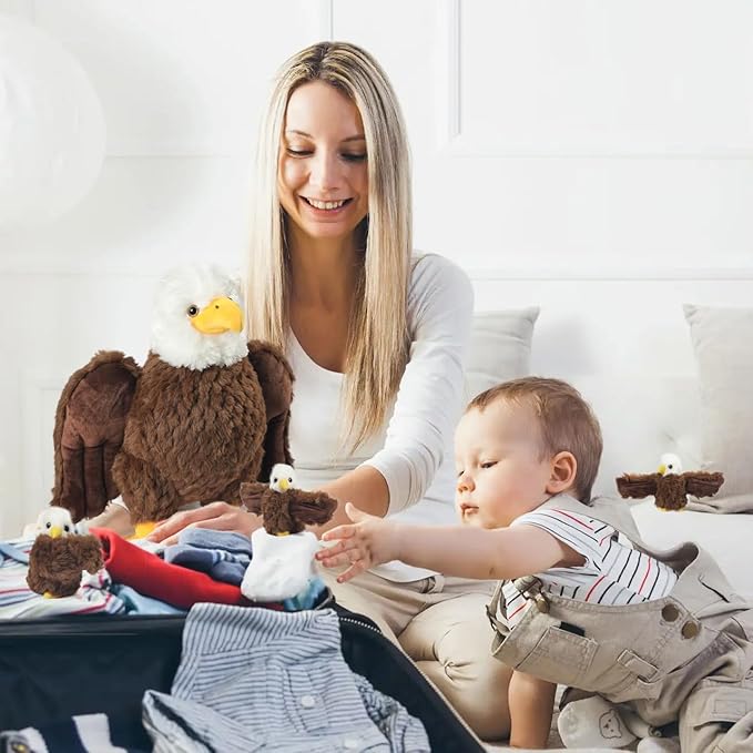 4 Pcs Bald Eagle Stuffed Animal Plush Bulk Large Mommy Eagle Plush with 3 Cute Babies Stuffed Eagle Plush Toys Plushies for Kids Boys Girls Birthday Easter Stuffers Birders Zoo Plush Gifts