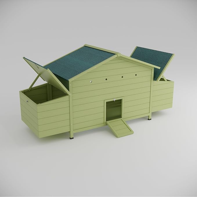 11.12 ft² Large Wooden Chicken Coop,Outdoor Hen House with 2 Free-Range Doors, 2 Nesting Boxes, Predator Protection, Ventilation, and Chicken Perch - Moisture-Proof Design for Poultry Green