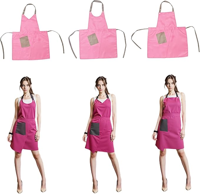 Kitchen Apron with Pockets for Adults,Waterproof Cooking Aprons for Women/Men,Baking/Grilling,Green/Orange/Wine Red