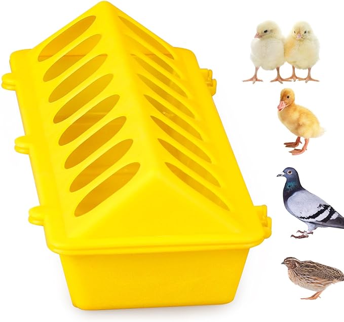 Flip Top Chick Feeder Trough Plastic Flip Top Bird Small Poultry Feeder Chicken Pigeon Duck Quail Feeder Waterer Small Chicken Feeders No Waste No Mess (Yellow)