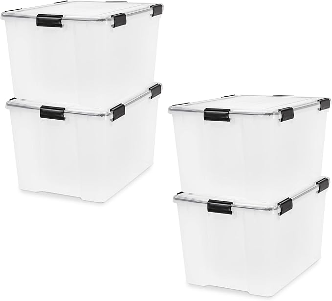 IRIS USA 4 Pack 74 Qt Storage Bins Plastic Gasket Box with Tight Latching Lids