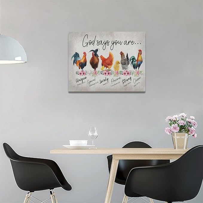 Rooster Kitchen Decor Wall Art Rustic Farmhouse Chicken Pictures Wall Decor Country God Says You Are Canvas Prints Framed Artwork Home Office Decorations For Bathroom Dinning Room 16"x12"
