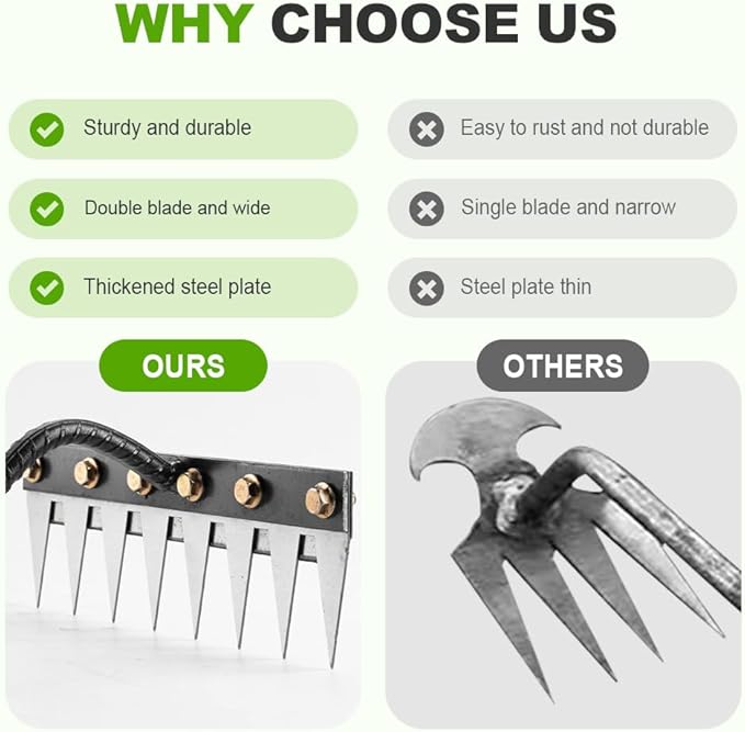 2026 New Iron Weeding Rake 2.0, 5/6/7/8 Teeth Carbon Steel Garden Weeding Rakes, Iron Rake for Gardening and Weeding, Heavy-Duty Garden Weed Puller Tool for Lawn Yard Gardens Farm (7Teeth)