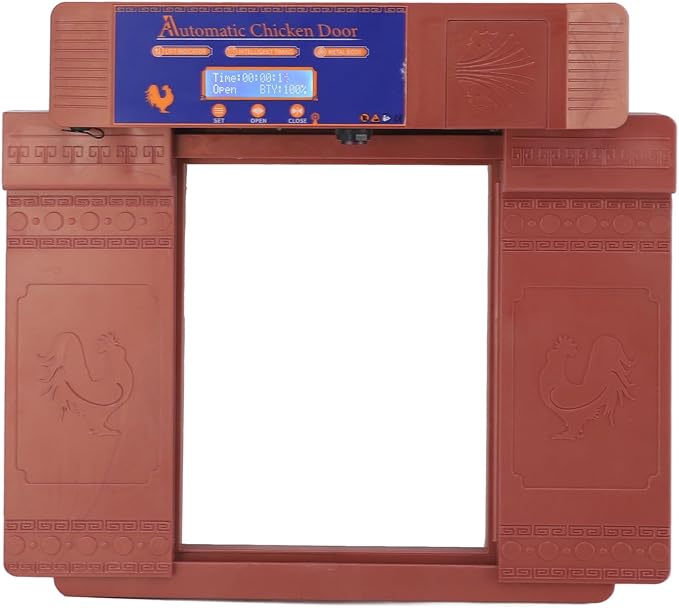 Pilipane Automatic Chicken Coop Door Opener Solar Powered Timer Anti Pinch IP45 Poultry Coop Door for Chickens Ducks Geese Plastic 403x365x85mm (Antique Brass)