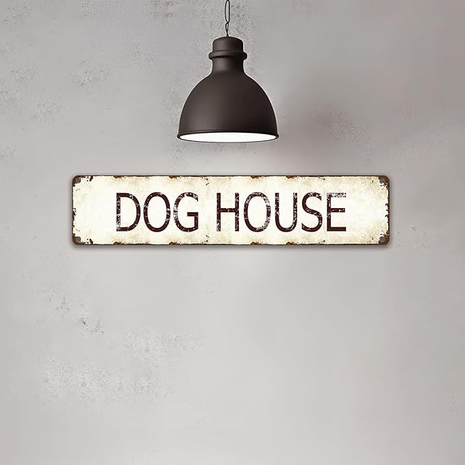 Funny Dog House Metal Sign - 4x16" Rustic Weatherproof Wall Art for Porch/Entryway - Gift for Dog Lovers, Puppy Parents and Pet Owners (Birthday, Christmas)
