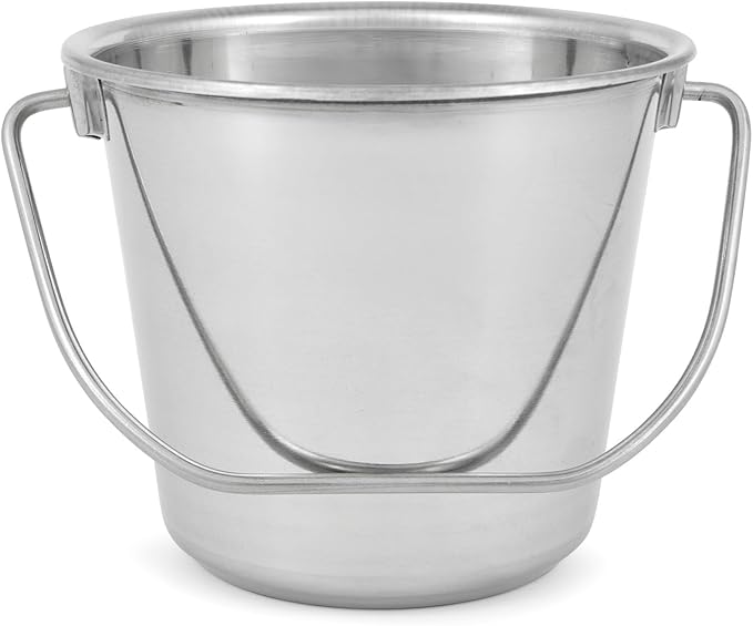 Jeffers Multi Purpose Stainless Steel Round Pail with Handle – Rust Resistant, Non-Toxic Bucket for Water, Feed, Pets, Livestock, Milk, Ice, Mop, Garden, Kennel, Farm, Camping, Storage - 2 Quart