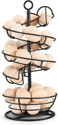Flexzion Metal Egg Skelter Countertop Egg Holder - Sturdy Black Spiral Egg Holder with Bottom Basket and 360-Degree Rotatable Middle Pole Up to 36-Egg Capacity, Egg Storage Rack Solution