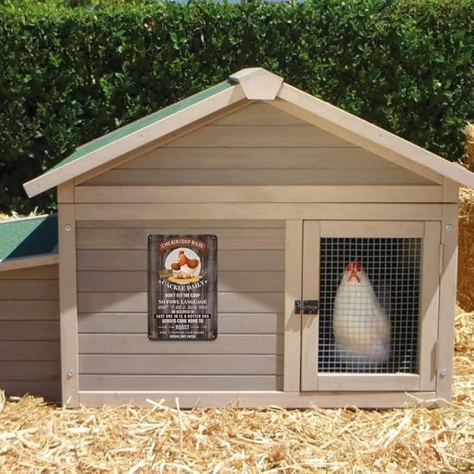 YOYI ART 2pcs Metal Chicken Signs for Coop Funny Outdoor - Vintage Tin Sign for Chicken Coop, Outdoor, kitchen, Farmhouse Wall Decor Art Accessories, Chicken Gifts for Women, 8 x 12 inch