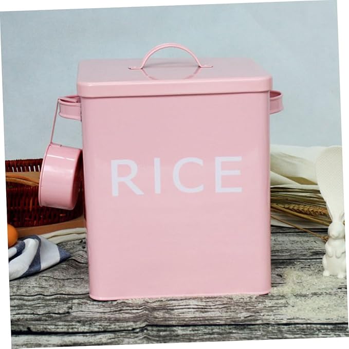 Sealed Pet Food Storage Bucket with Measuring Cup Large Capacity Airtight Metal Grain Bin for Dog and Cat Food Kitchen Rice Container Pink