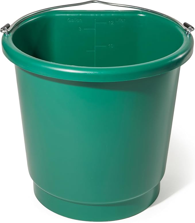 Farm Innovators 3 Gallon Flat Back Plastic Heated Bucket with Metal Handle, Built in Thermostat, and Hidden Cord Compartment, Green, 70 Watt (4 Pack)