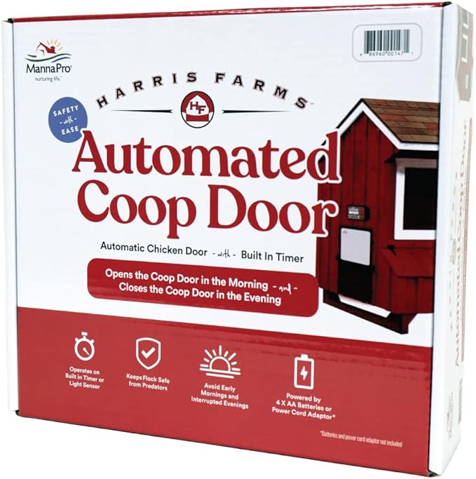 Manna Pro Harris Farms Automatic Chicken Coop Door, Auto Chicken Door for Backyard Coops, Battery Operated, Weather-Resistant, Easy Install Automatic Coop Door