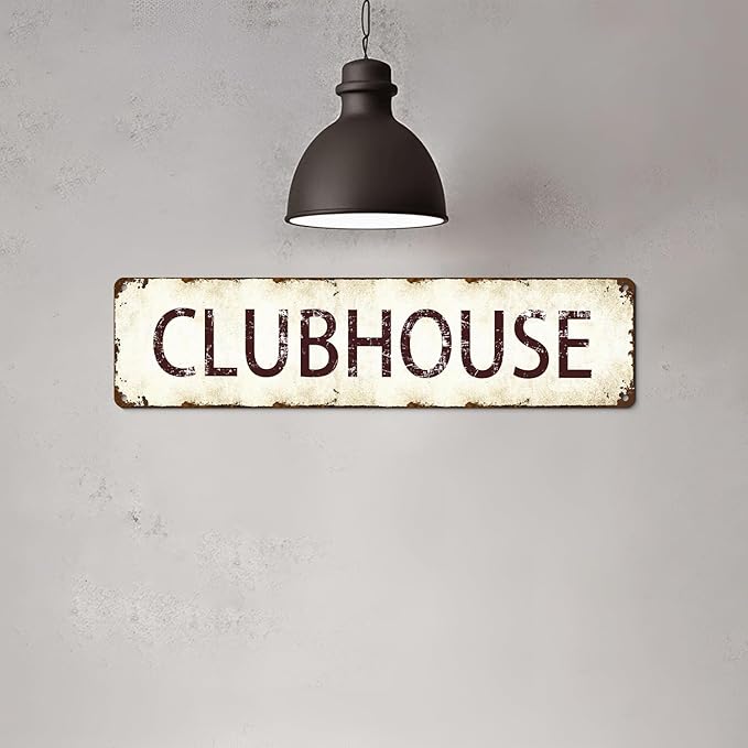 Rustic Clubhouse Metal Sign - Vintage 16x4 Inch Timeless Wall Art for Man Cave, Tavern, Hunting Lodge Decor - Farmhouse Plaque Gift for Dad, Outdoorsmen, Cabin Owners (Humor Signs, Father's Day)