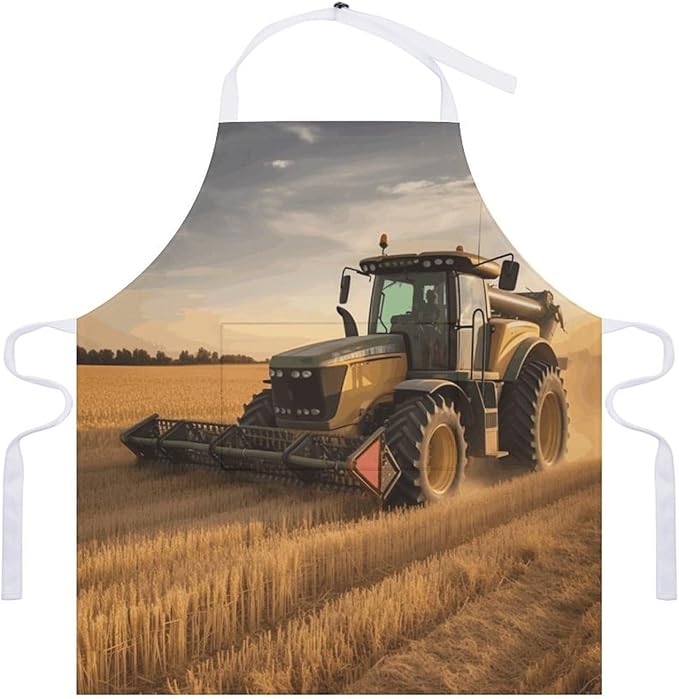 Farm Tractor Harvest Apron with Pockets Water And Oil Resistant Kitchen Aprons Professional Adjustable Bib Apron for Women Men