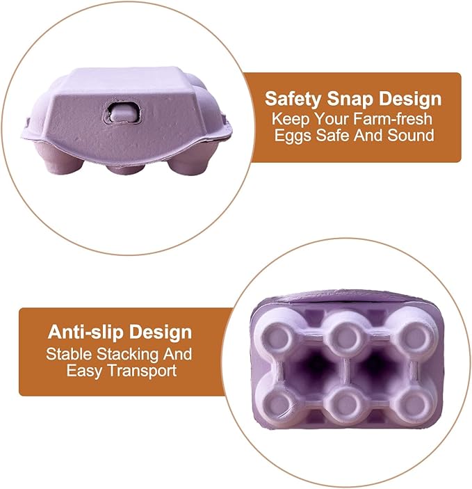 Purple Reusable Egg Cartons, 20 Pack Half Dozen Paper Pulp Containers with 50 Handling Instruction Cards, Perfect for Farm Fresh Chicken Eggs Storage