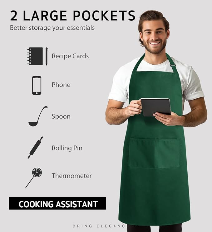 Syntus Adjustable Bib Apron with 2 Pockets Cooking Kitchen Aprons for Women Men Chef