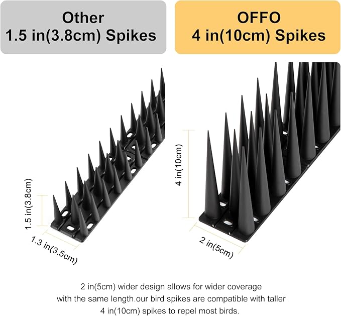 OFFO Bird Spikes Pigeon Outdoor Spikes for Cat Keep Birds Raccoon Woodpecker Away Covers 8 Feet(2.44m), Black