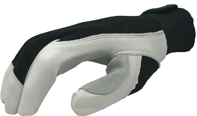 Ironcat Heavy Duty Top Grain Goatskin Leather Glove with Spandex Back, Reinforced Palm, Hook & Loop Closure, White/Black