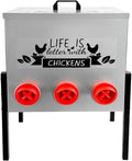 50LB Automatic Chicken Feeder with 8 Ports No Waste Galvanized Metal Poultry Feeder Outdoor Chicken Feeder Box with Adjustable Height Legs and Locking Lid for Chickens Ducks Geese Silver