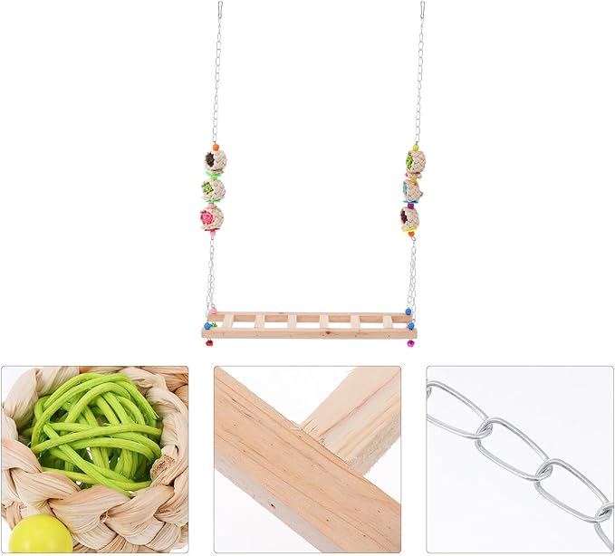 TOYANDONA Pet Chicken Swing with Wooden Climbing Ladder Rooster Standing Rack Natural Wood Hanging Perch for Cage Activity and Hen Play Random Color