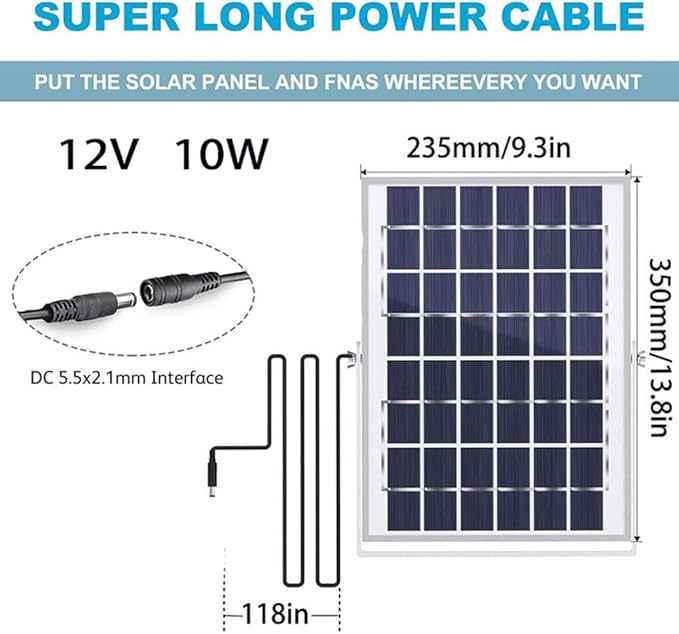 12V Solar Panel with 6 Optional Adapter Plugs,10W Solar Panel Battery Charger Portable for Vehicle Gate Opener Electrical Fence Chicken Coop Lawn Tractor Boat