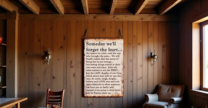 Sarcastic Vintage Metal Sign – “One Day We Will Forget the Hurts” Funny Wall Decor (8''x12'') – Aluminum Tin Sign for Outdoor, Porch, Garage, Home, Bar, Café, Club, Farm, and Garden Decoration