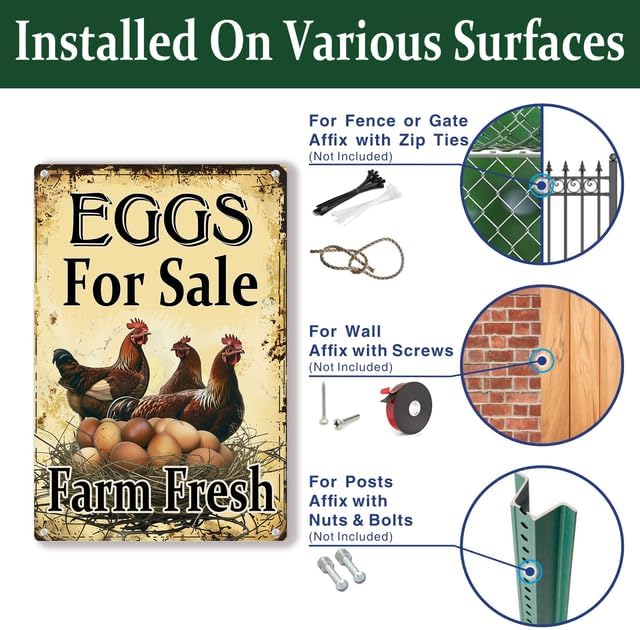 Fresh Eggs for Sale Aluminium Sign 12in×16in, Sturdy Aluminum Metal Signs Rust Free, Eggs for Sale Sign - Farm Fresh/We Sell Eggs Sign Outdoor Yard